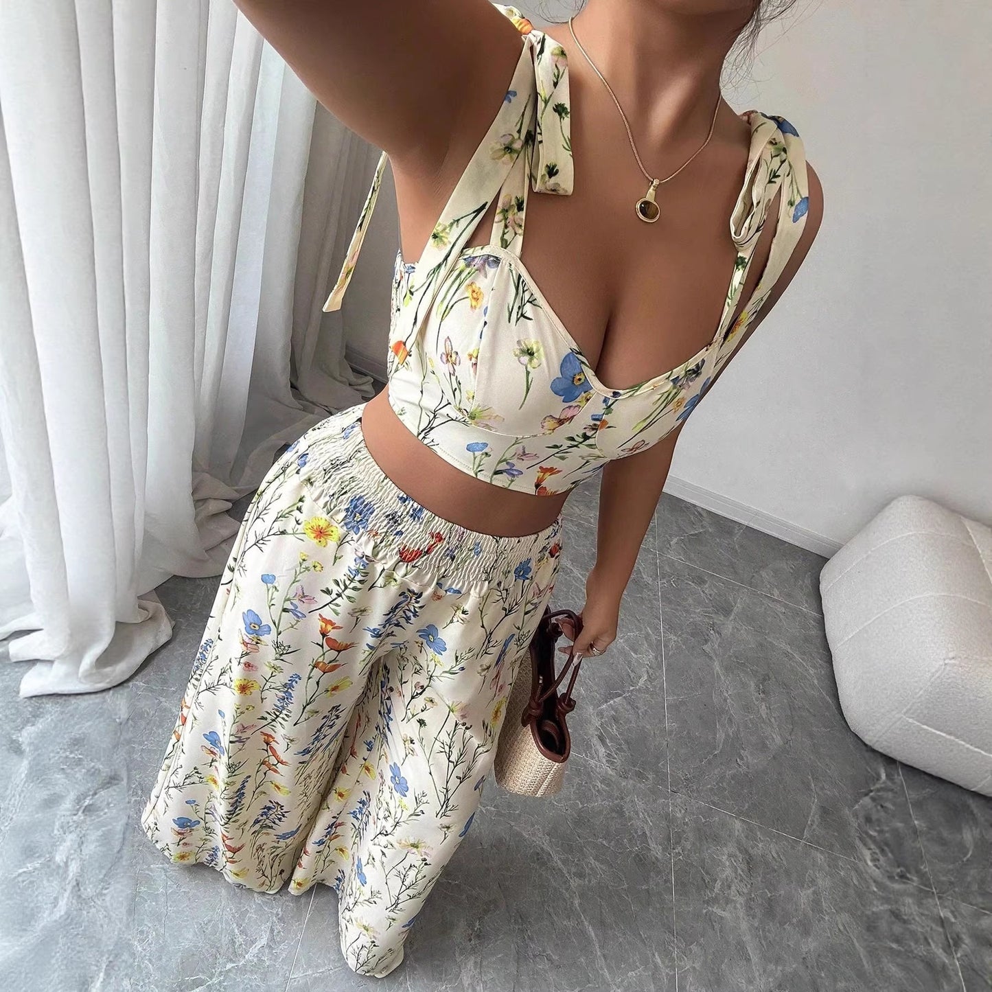 Ensemble Caraco Imprimé & Pantalon Femme Été