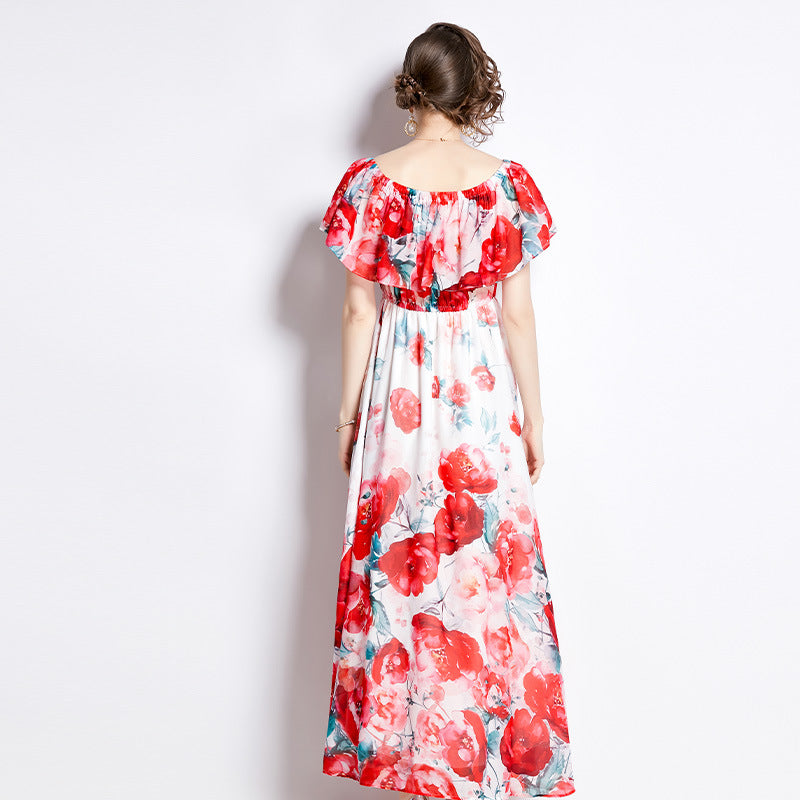 Robe Chiffon Imprimée Fendue Femme — Légèreté & Sensualité