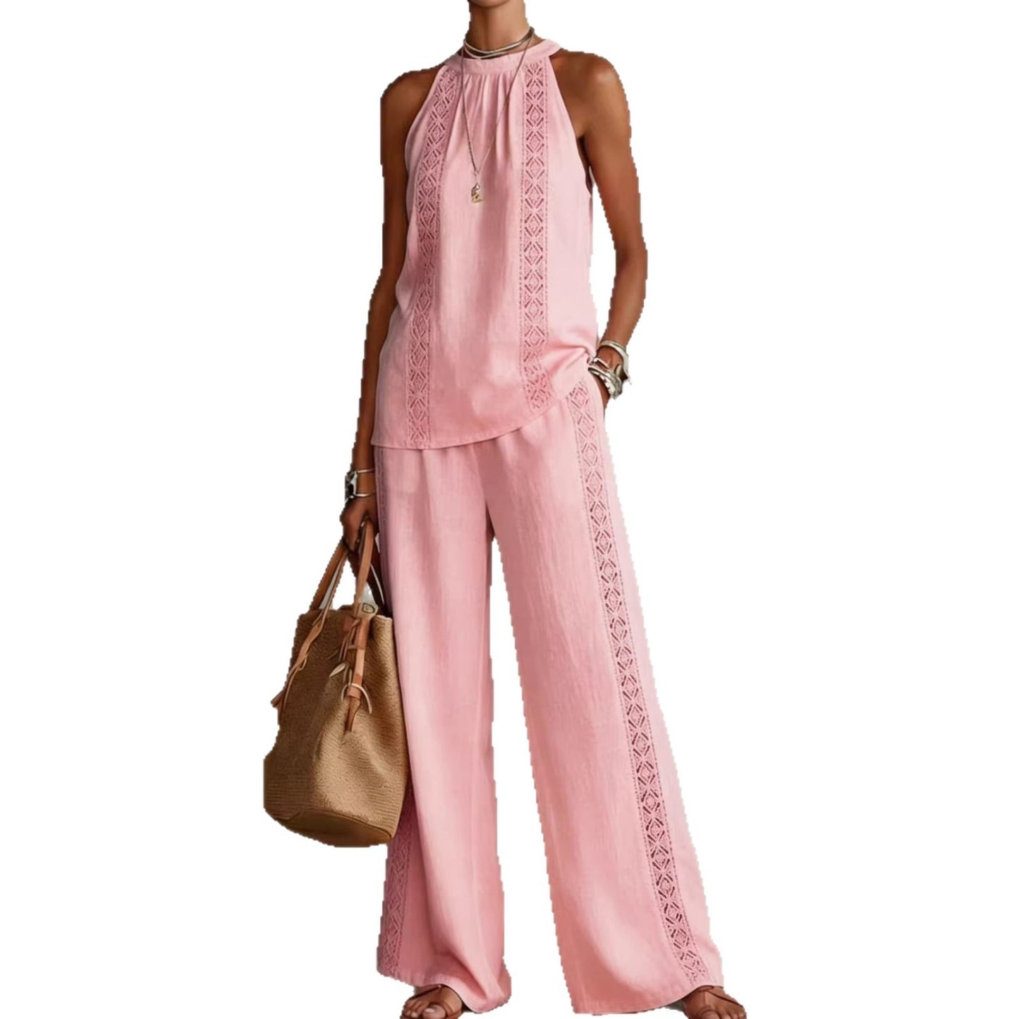 Ensemble Top Dentelle Rétro & Pantalon Large Femme