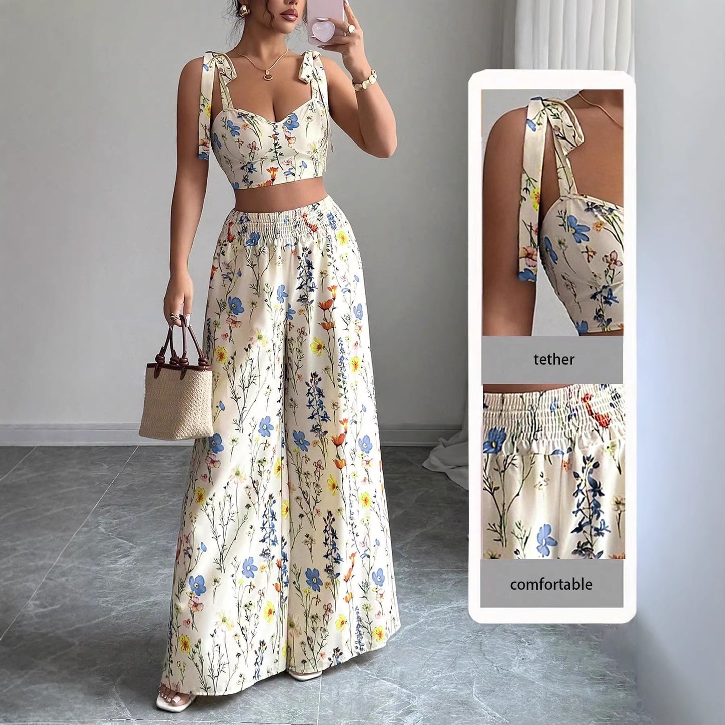 Ensemble Caraco Imprimé & Pantalon Femme Été