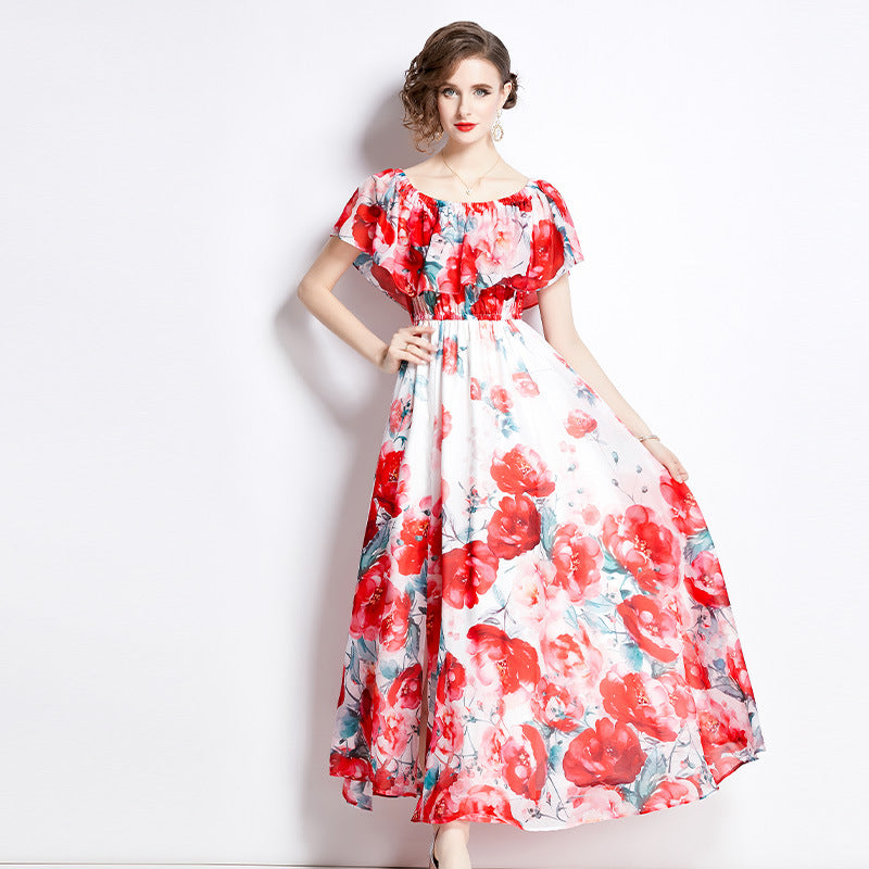 Robe Chiffon Imprimée Fendue Femme — Légèreté & Sensualité