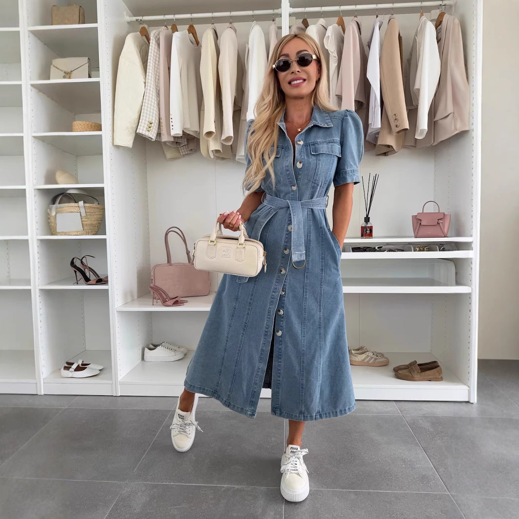 Jupe en Jean Midi Femme Manches Courtes