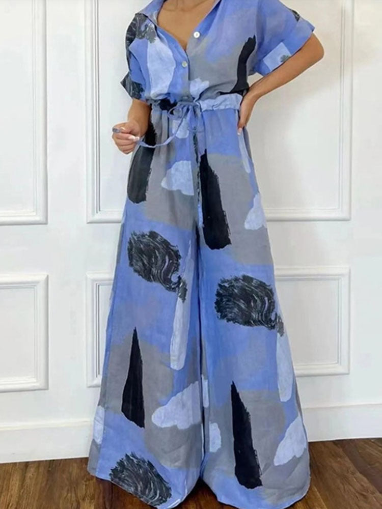 Combinaison Imprimée Femme Col Revers — Style & Caractère