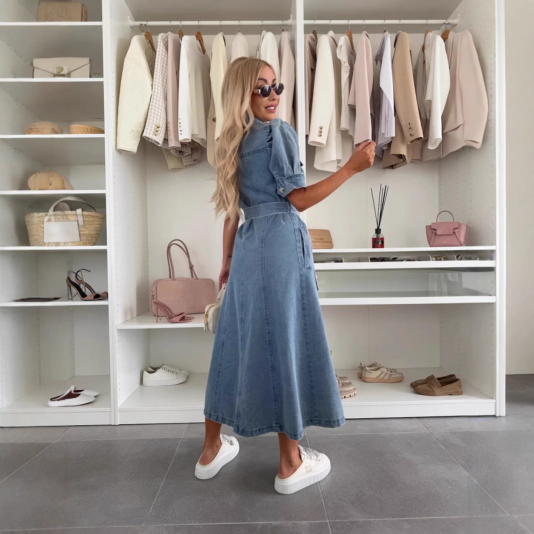 Jupe en Jean Midi Femme Manches Courtes