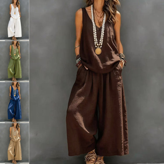 Ensemble Débardeur & Pantalon Large Coton-Lin Femme