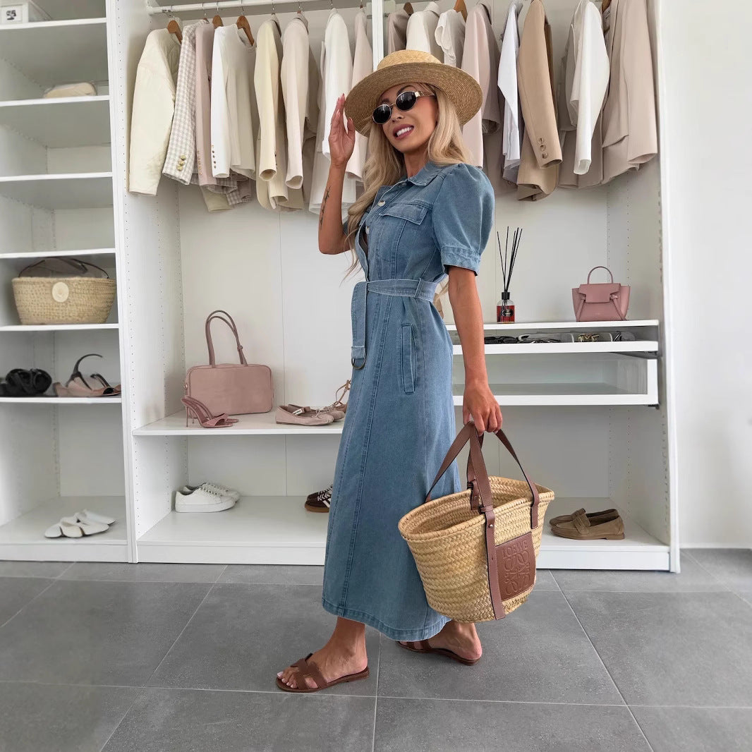 Jupe en Jean Midi Femme Manches Courtes
