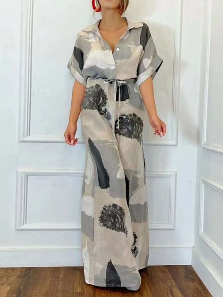 Combinaison Imprimée Femme Col Revers — Style & Caractère