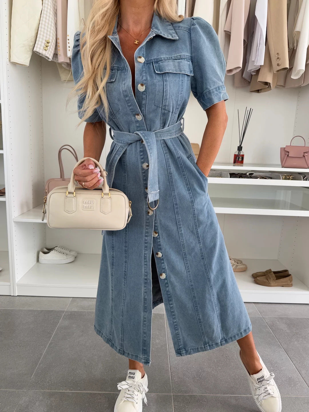 Jupe en Jean Midi Femme Manches Courtes
