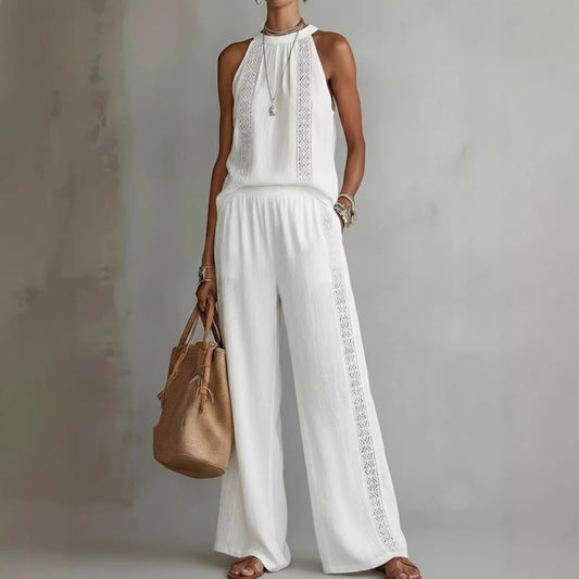 Ensemble Top Dentelle Rétro & Pantalon Large Femme
