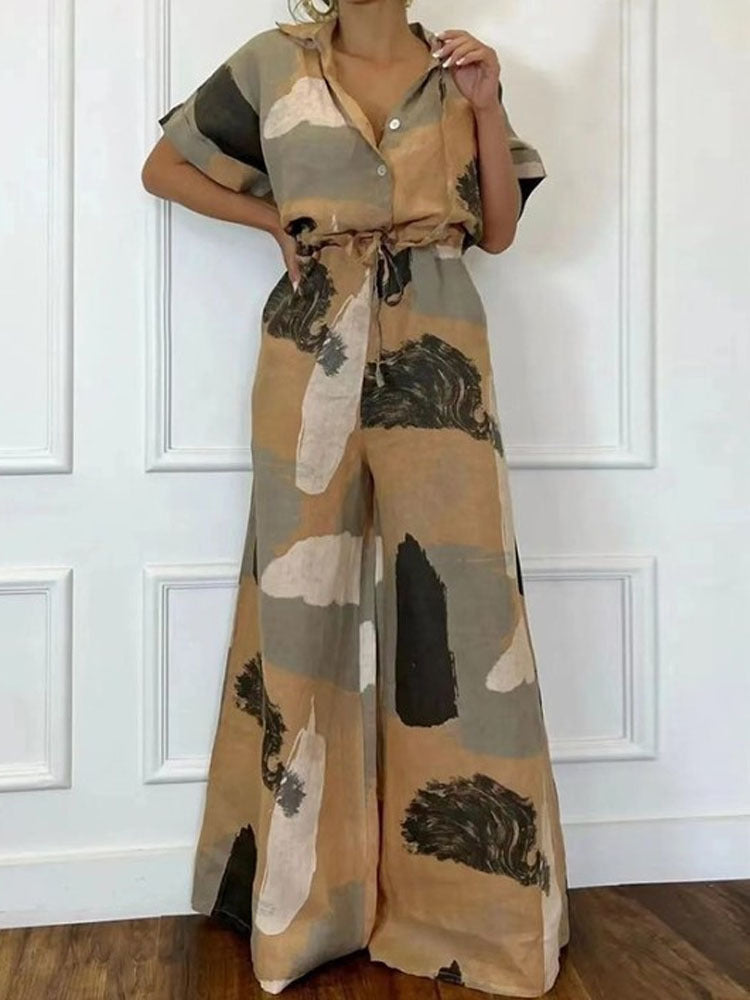 Combinaison Imprimée Femme Col Revers — Style & Caractère